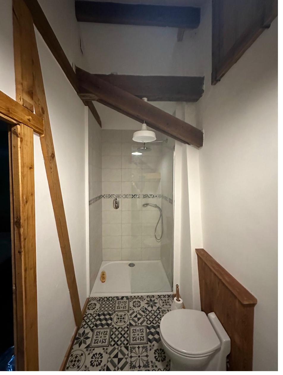 Bathroom with exposed beams